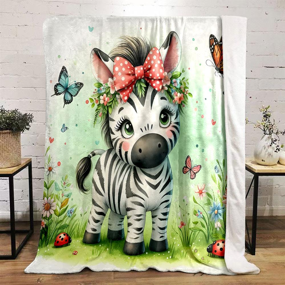 Cute Zebra with Flowers and Butterflies print blanket soft and cozy perfect for the living room bed sofa or a nap,gift