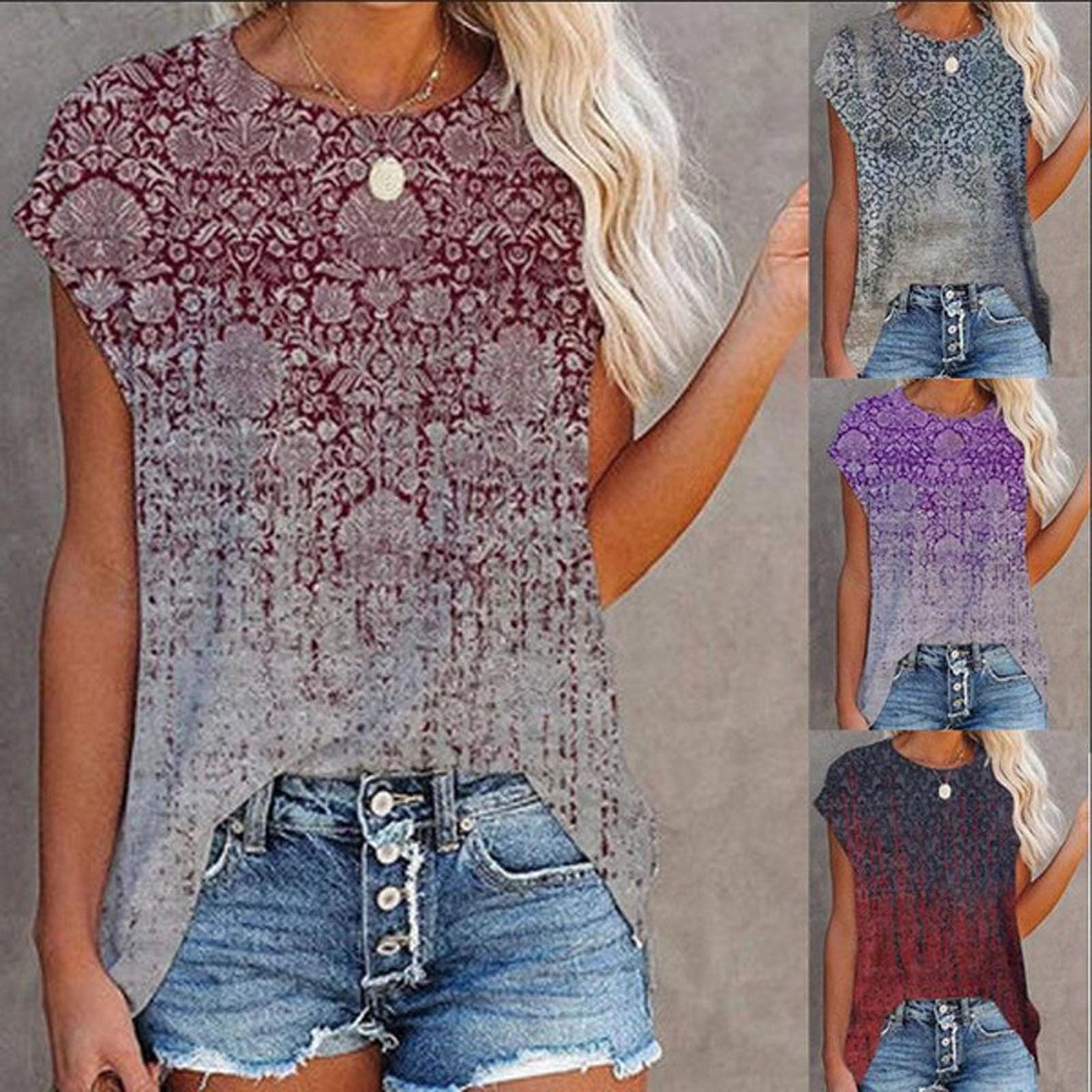 

Женская модная футболка с круглым вырезом и винтажным принтом, топ