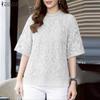 ZANZEA Women Casual Stand Collar Half Sleeve Lace Embroidery Patchwork Blouse