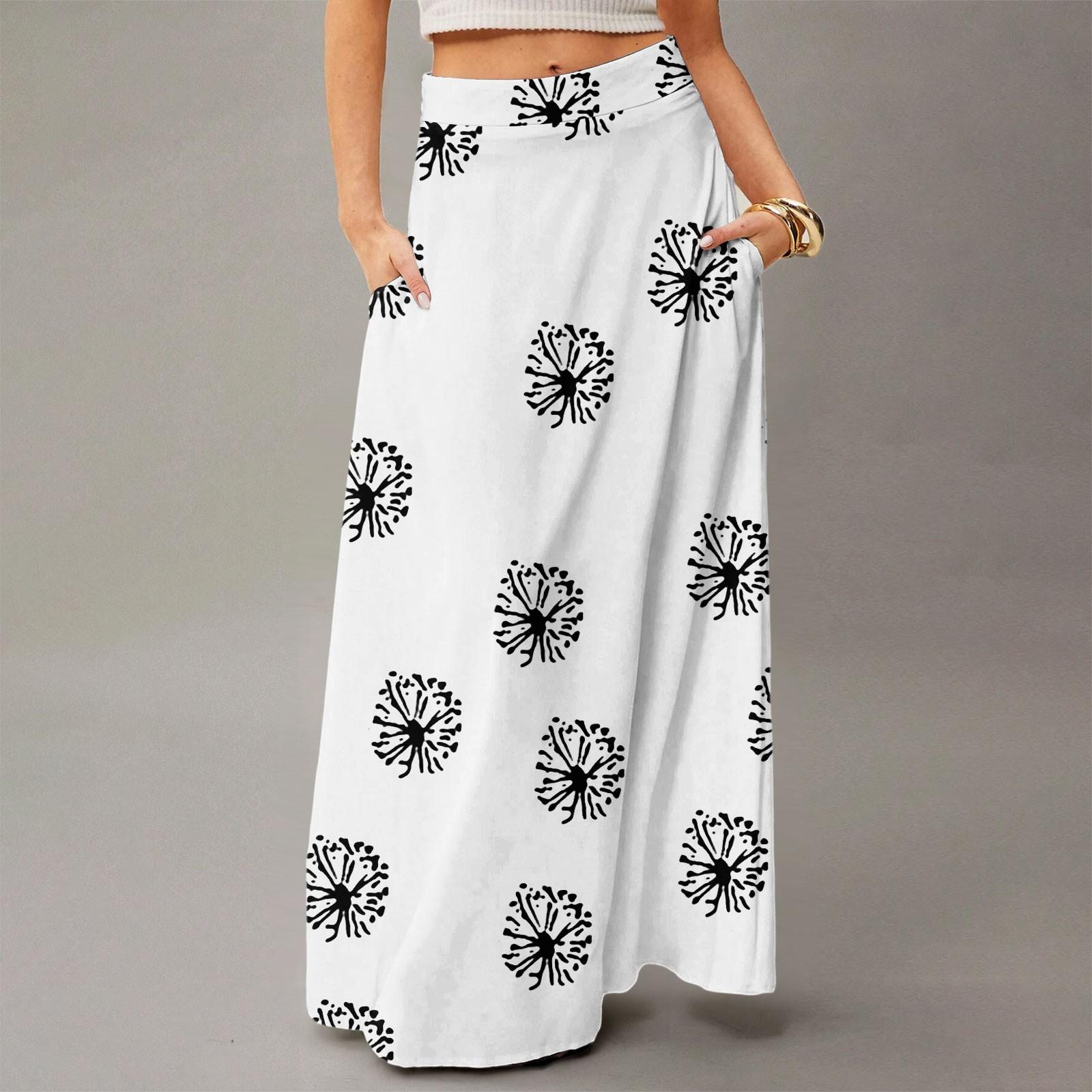 

Женская повседневная складная юбка макси с высокой талией, принтом в горошек, карманом, драпировкой, свободного кроя XL белый