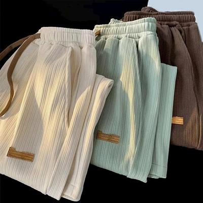 Women Trendy Casual Trousers Ribbed Versatile Fast Drying Men Ice Silk Running Fitness Trousers