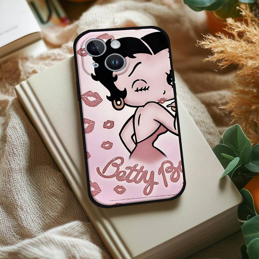 B-Betty-Cute-Boop Phone Case For IPhone 1716 15 14 13 Pro Max 11 12 Mini X Xs XR Black Silicone Cover