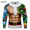 Zabawne brzydkie koszulki z nadrukiem 3D z fałszywymi mięśniami Świętego Mikołaja Xmas Męskie Damskie Koszulki z długim rękawem Moda Oversize Świąteczna odzież męska