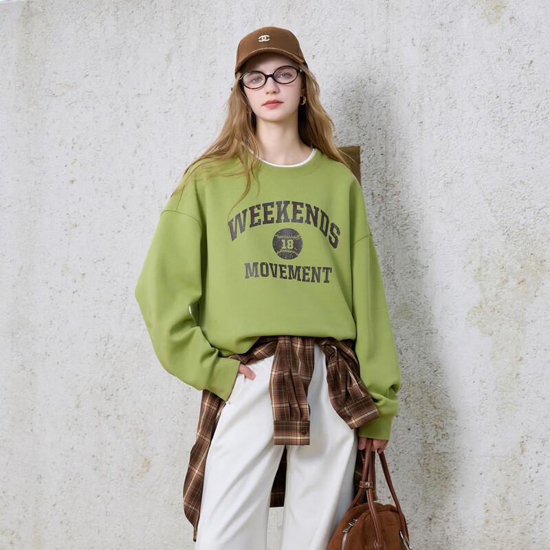 Sancai 2025 Autumn Retro Letter Print Drop Shoulder Sweatshirt M