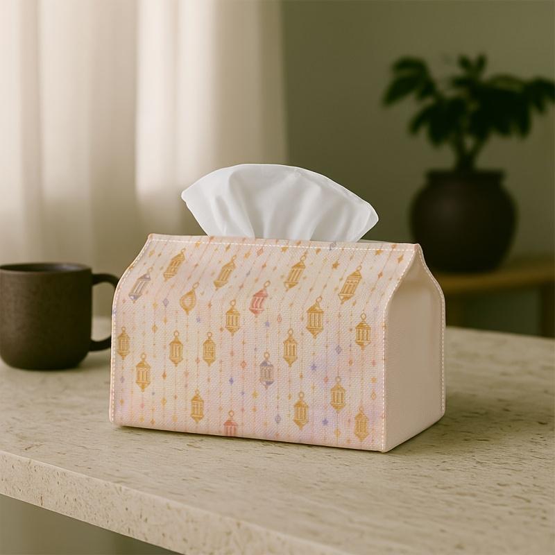 1pc Pattern Decorative Ramadan Tissue Box | Hanging Lantern Creative Home Living Room Storage, Polyester Minimalist Color Tissue Box, Napkin Dispenser