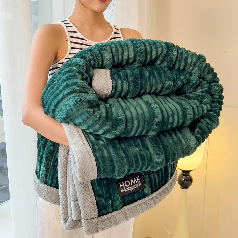 A-Klasse Neues Kaninchen Plüsch Winter Dick Warm Korallenfleece Decke Einfarbig Doppelseitige Überdecke Geeignet Schlafzimmerbedarf