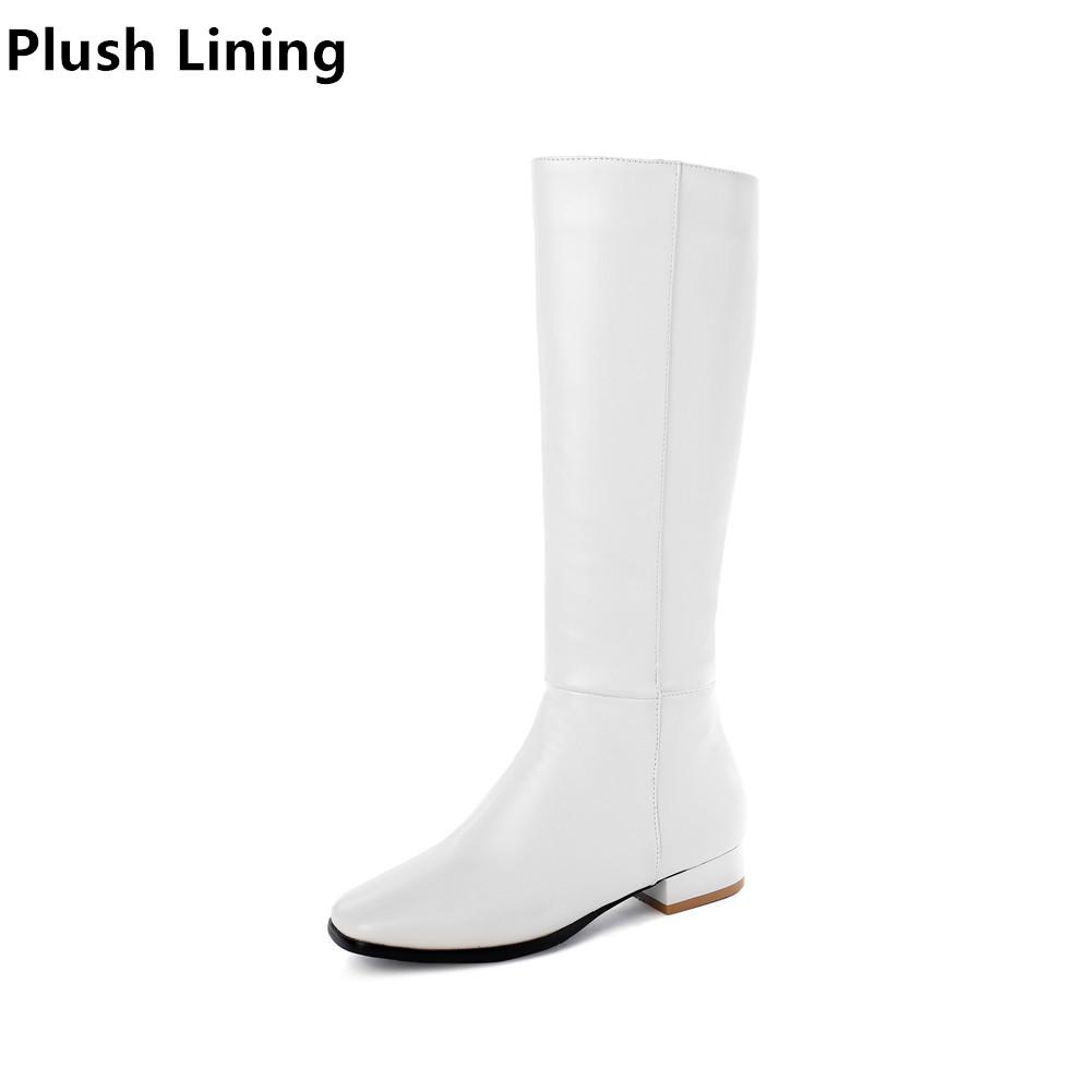 Fashion Winter PU Leather Women Knee High Boots Motorcycle Square Toe Zip Footwear Low Heels Female Riding Ladies Long Boats 2025 New
