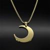 Collana Ciondolo Luna Crescente Islamica Musulmana per Donne Uomini Acciaio Inossidabile Colore Oro Catena Corano Arabo Gioiello Amuleto Regalo