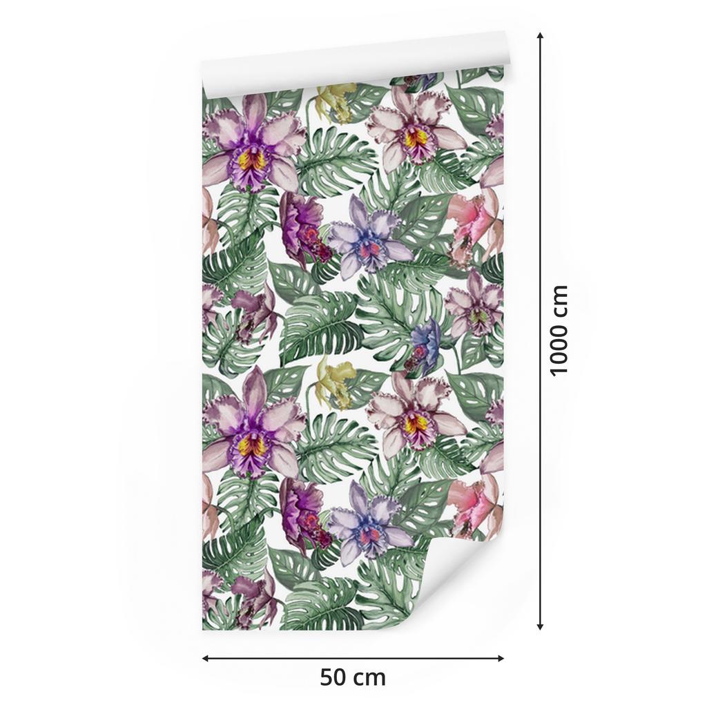 Wallpaper Colorful Monstera Flowers and Leaves for Living Room and Bedroom 50x1000