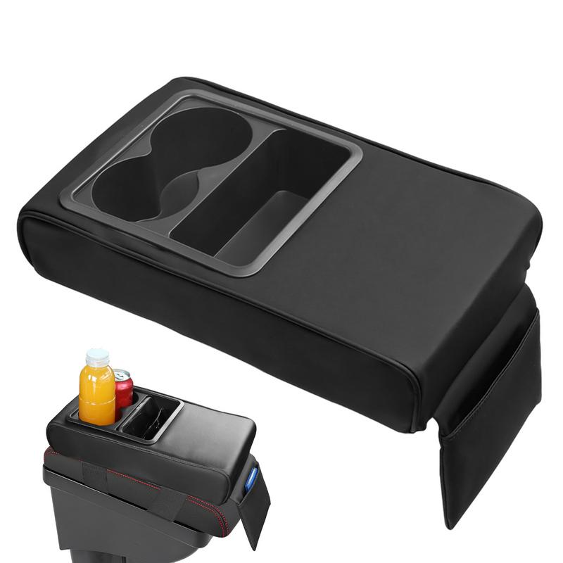 Car Armrest Cushion With 2 Cup Holder Storage Pockets Auto Center Console Arm Rest Heightening Pad Covers Armrest Protector