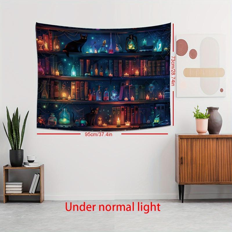 VIKAMA Magic Bookstore Cat Tapestry Retro Fantasy Starry Sky Background Bedroom Bedhead Study Room Decoration