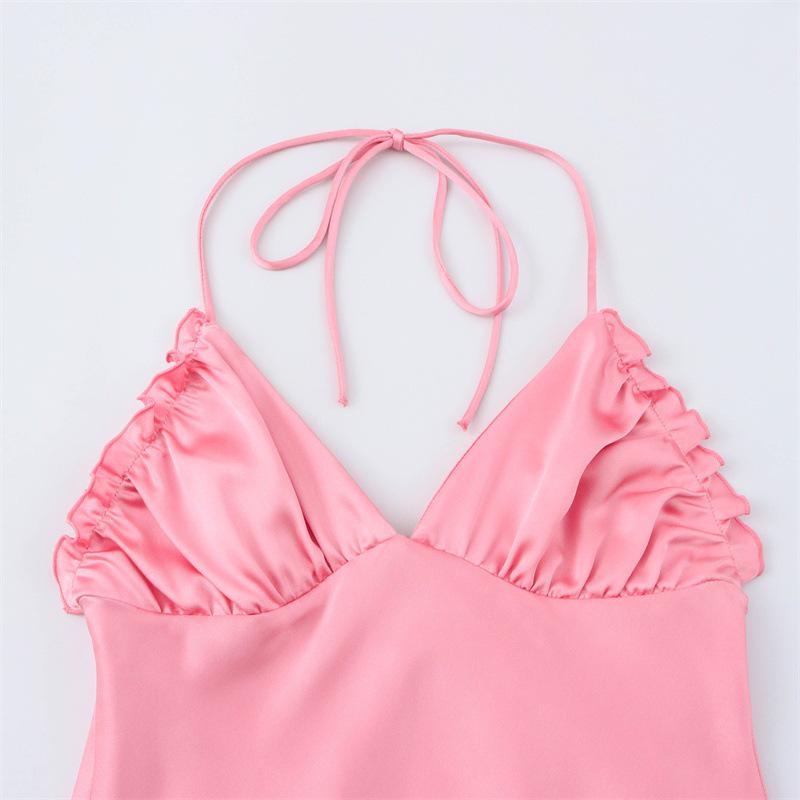 TAOP&ZA Women's Silk Satin Halter Dress, Elegant & Sexy Spring/Summer Style