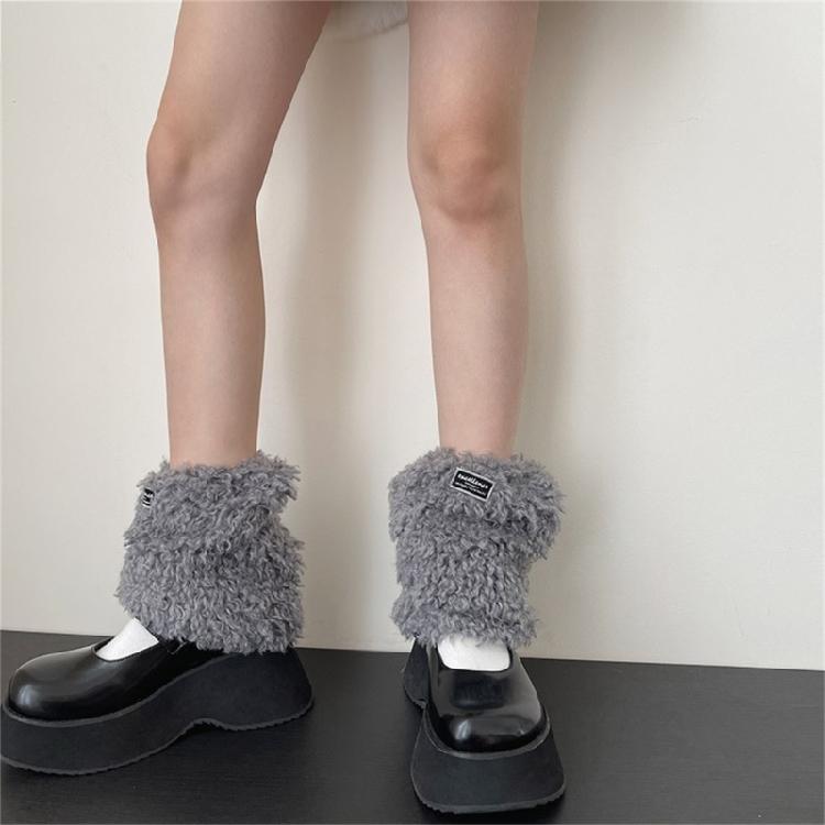 Women Warm Furry Leg Warmers with Letter Label Leg Covers Aesthetic Fuzzy Boot Cuffs Footless Socks for Winter Days