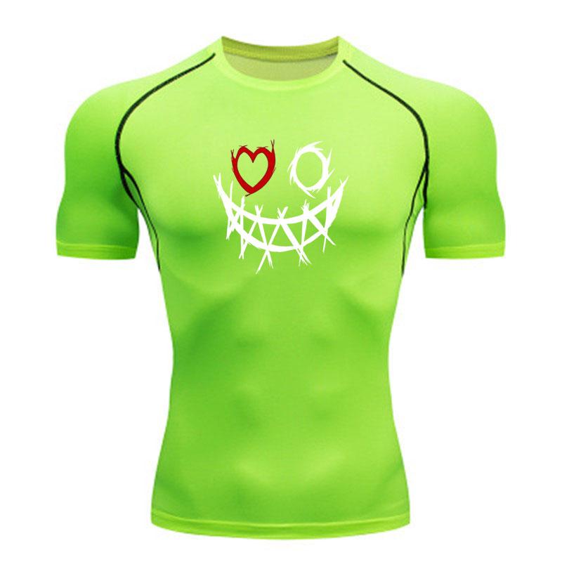 Men's Compression Workout T-Shirt, Barbed Wire Smiley Red He