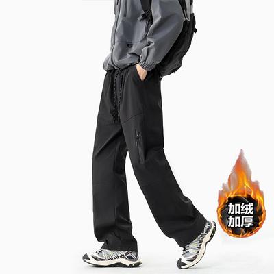 Fleece Drawstring Tooling Sweatpants Men's and Women's Thin Wide Legs Loose Design Lazy Versatile Casual Straight Trousers