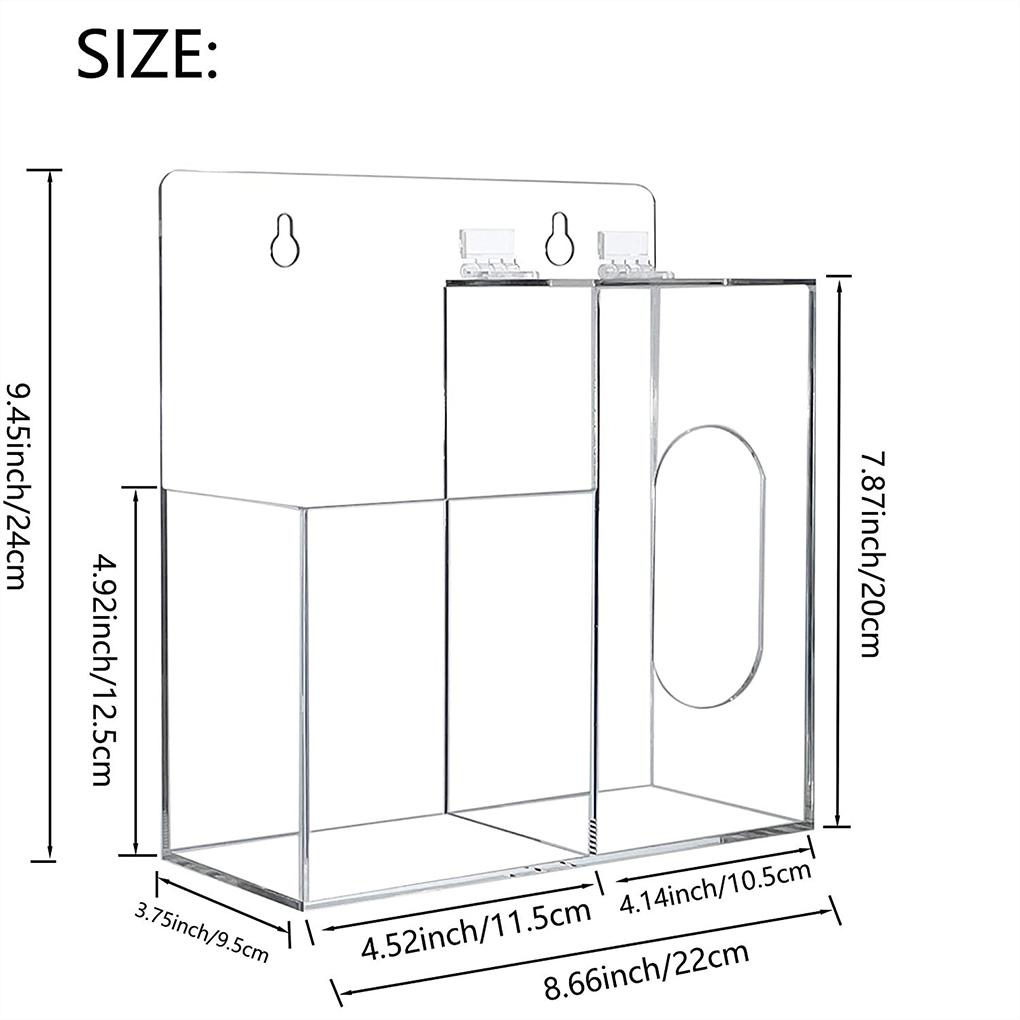 Acrylic Two Compartment Mask Dispenser Box With Hand Stand Transparent Hygiene Station