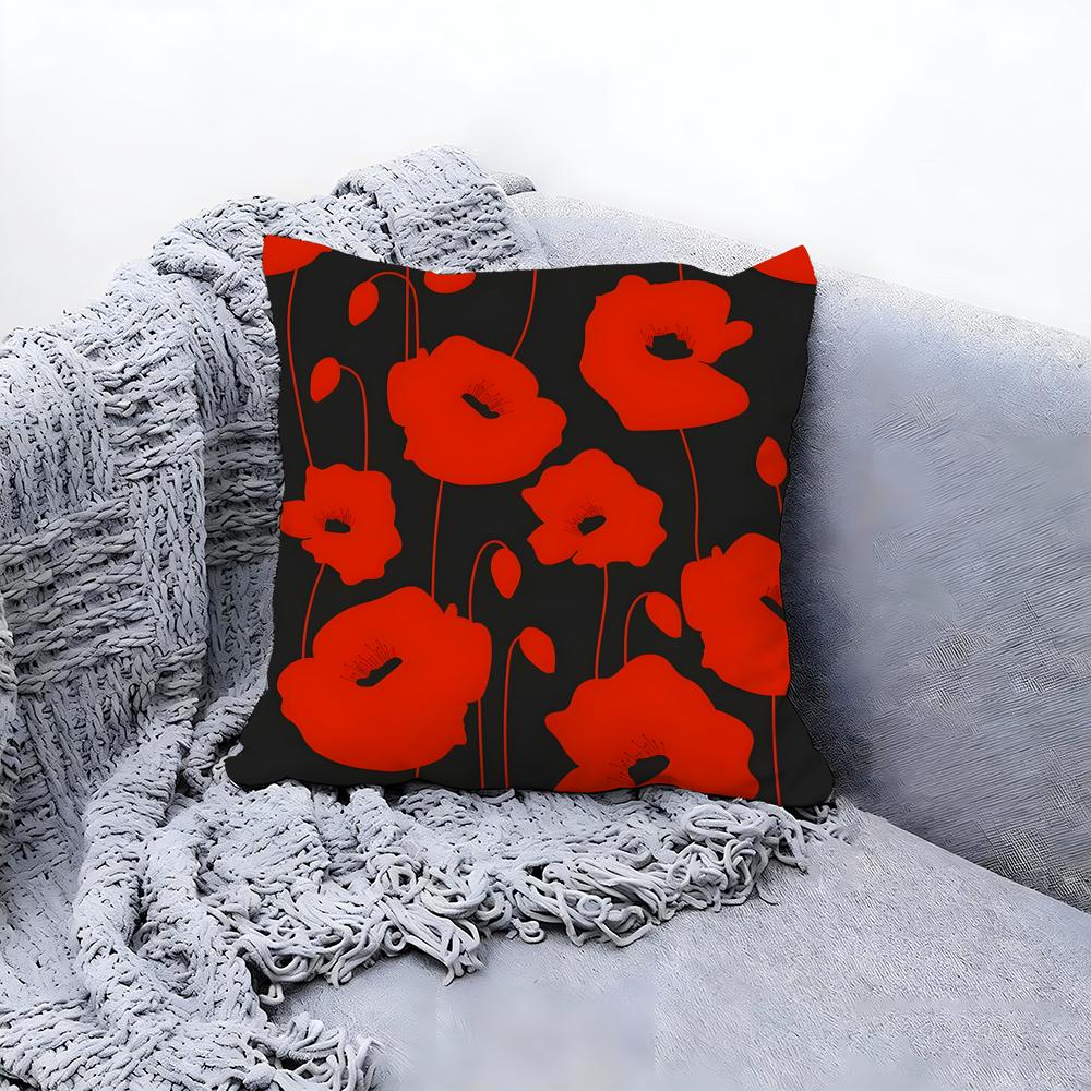 Beautiful Poppy Flower Pattern Cushion Cover Premium Comfort Reversible Pillow Cove in One Design for Any Room Car Interior