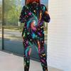 Women Plus Size Round Neck Long Sleeve Printed Top And Fitted Pants Two Piece Set