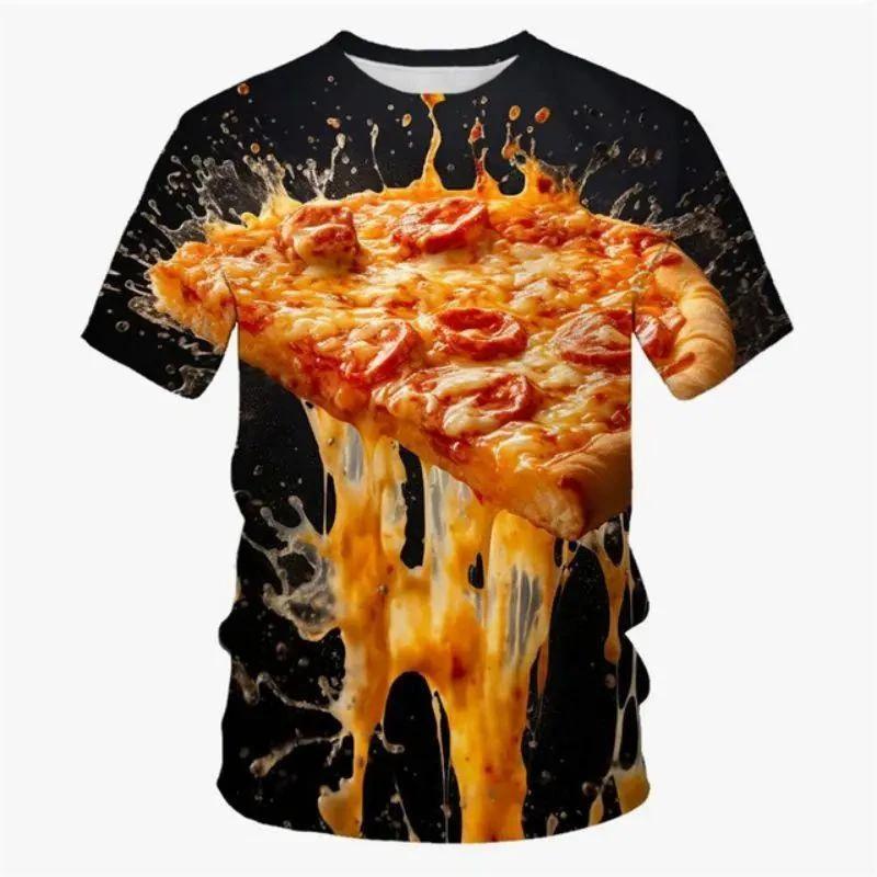 Camiseta Gráfica Divertida de Pizza para Homens e Mulheres, Moda de Verão, Mangas Curtas, Estampa 3D de Comida, Casual, Personalidade, Infantil, Y-