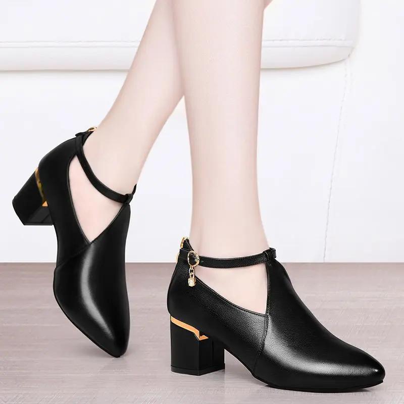 Lady Casual Street Autumn Media Heels Shoes Leathers Women High Quality Square Heel Short Ankle Boots Botas Femininas
