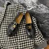 Small leather shoes for women, small gold buckle round head, one pedal, platform loafer single shoes for women