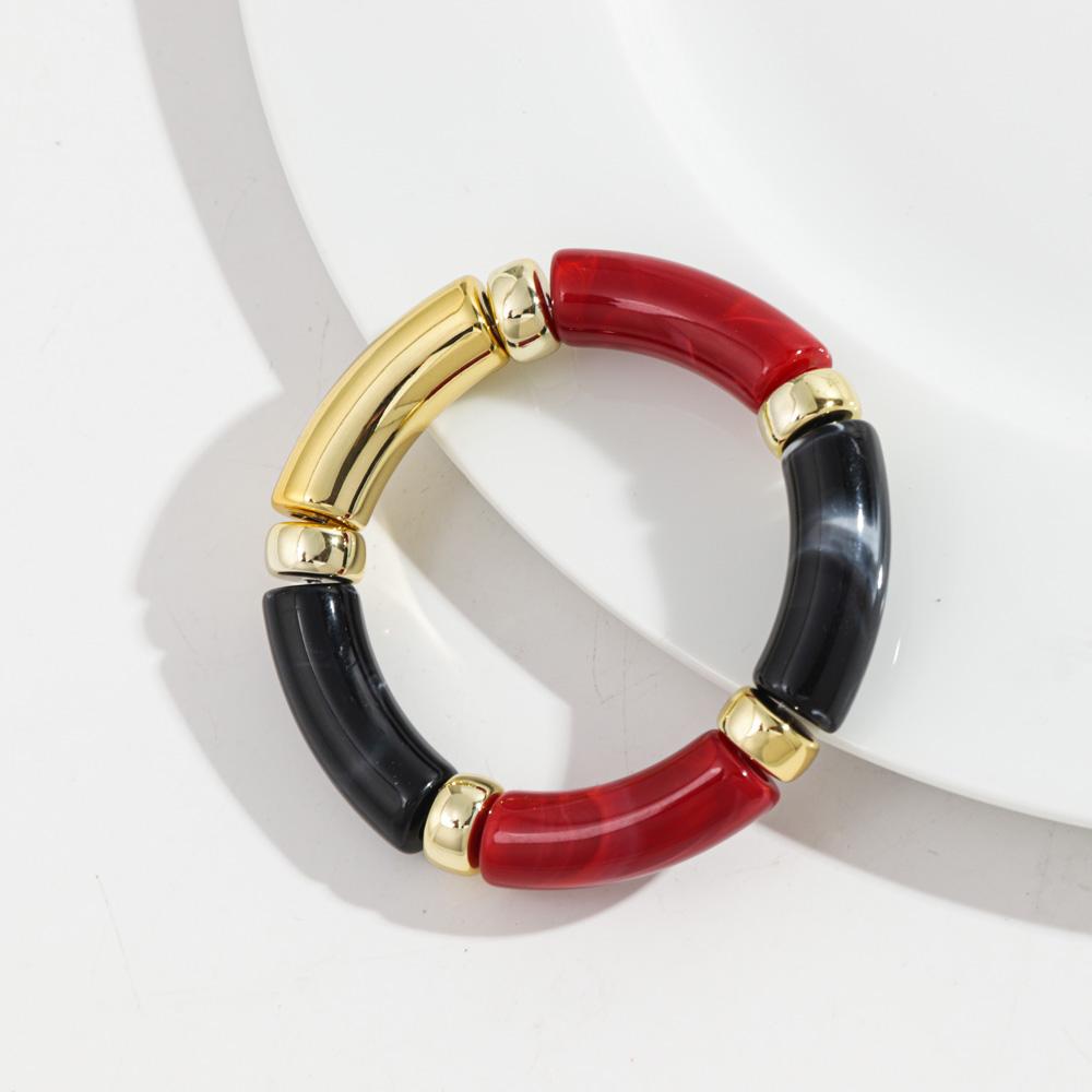 Leopard Colorful Bamboo Curved Tube Bracelets for Women Men Punk Resin Thick Beaded Elastic Stackable Bangles Retro Jewelry Gift