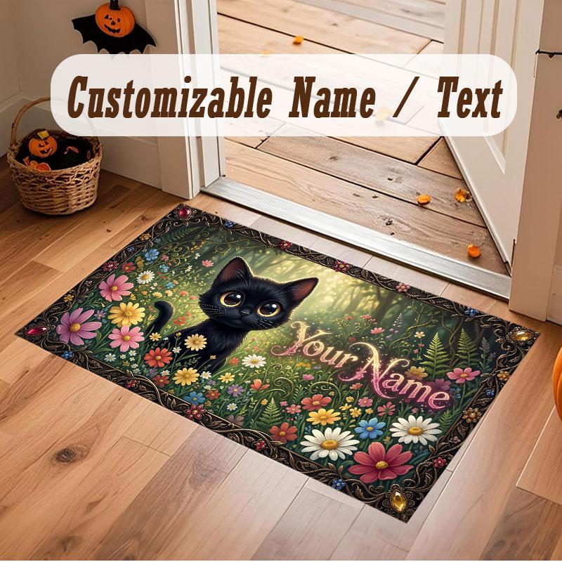 Mushroom Forest Theme Crystal Velvet Floor Rug Personalized Custom Name Text Warm Carpet Home Decoration