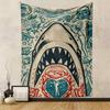 Shark Design Diving Illustration Ocean Adventure Patterned Tapestry for Bedroom and Living Room Home Deco Sofas