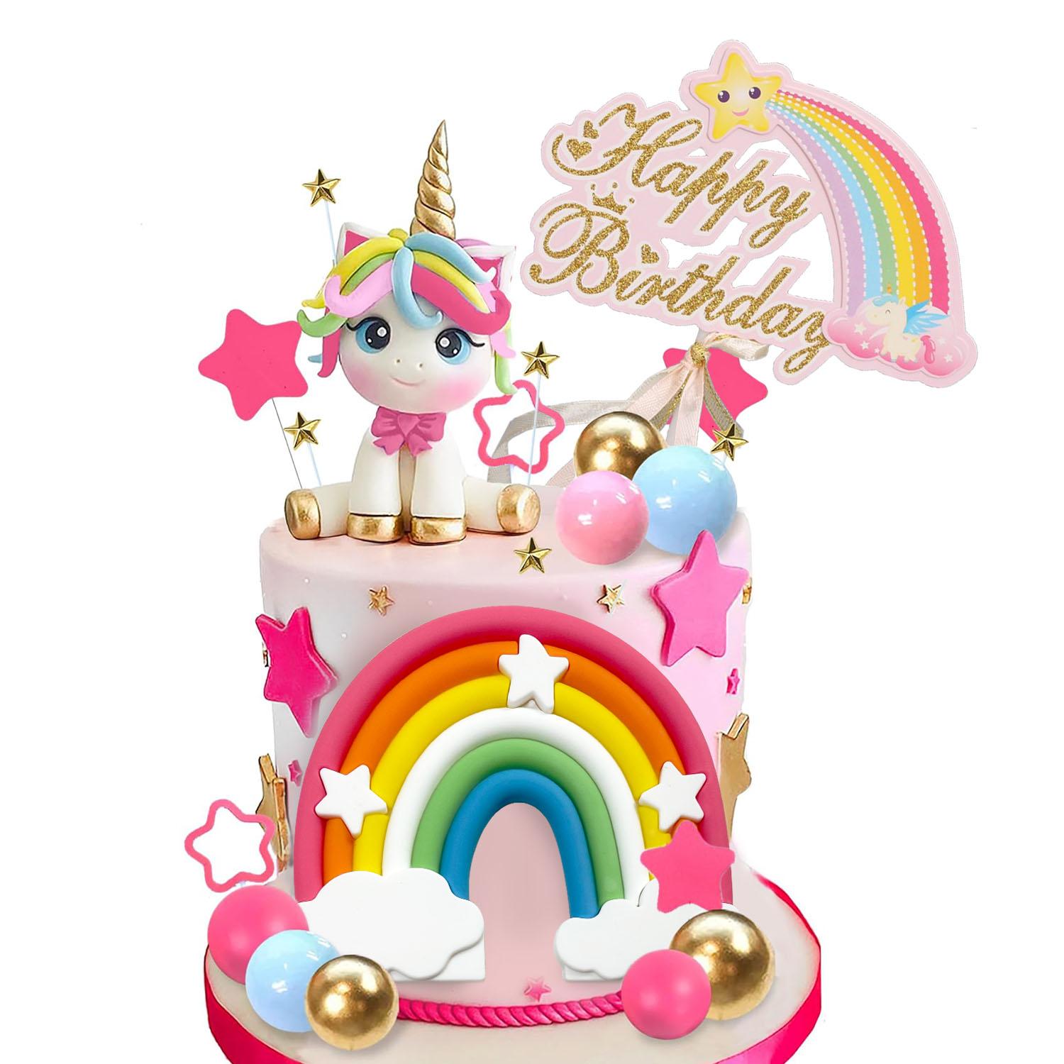 

29pcs Unicorn Cake Decorations Luxury Rainbow Stars Unicorn Balls Unicorn Cake Topper for Birthday Party Baby Shower Supplies