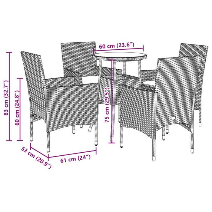 VidaXL Garden Dining Set and Cushions 5 Pcs Black Rattan Glass, Outdoor Dining Set, Furniture of 3278616