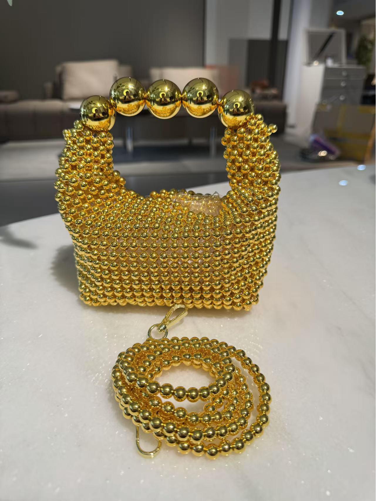 

Ручна робота Французька Ретро Перлова Вечірня Сумка - Велика Місткість Сумка на Плече золотий