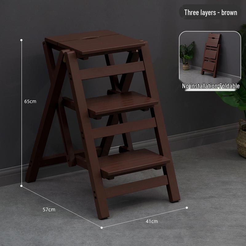 Solid Wood Folding Ladder Chair: Dual-Use Indoor Step Stool and Multifunctional Staircase.