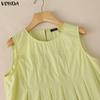 VONDA Women Summer Sleeveless Splicing Hem Ruffled Casual Tank Tops