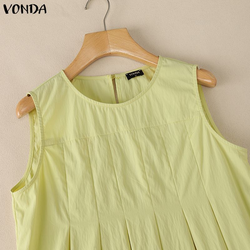 VONDA Women Summer Sleeveless Splicing Hem Ruffled Casual Tank Tops