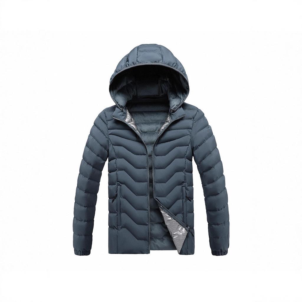 Lightweight Cotton Coat Men's Winter Solid Color Graphene Removable Cap Plus Velvet Thickened Hooded Jacket Men