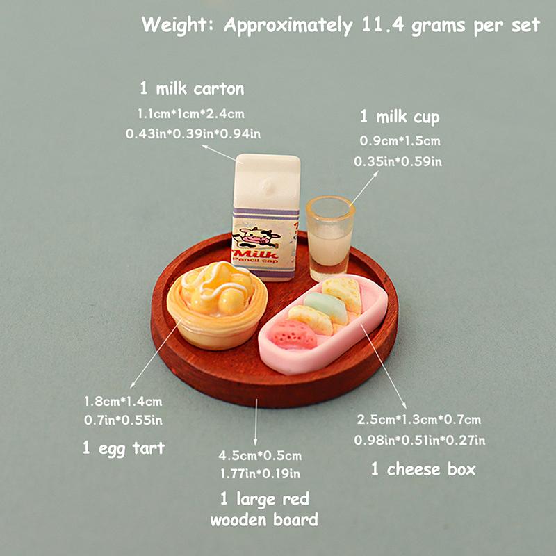 5Pcs 1:12 Dollhouse Miniature Simulation Milk Model Egg Tart Biscuit Ornament Set Diy Decor Toy Scene Meal Plate Accessories