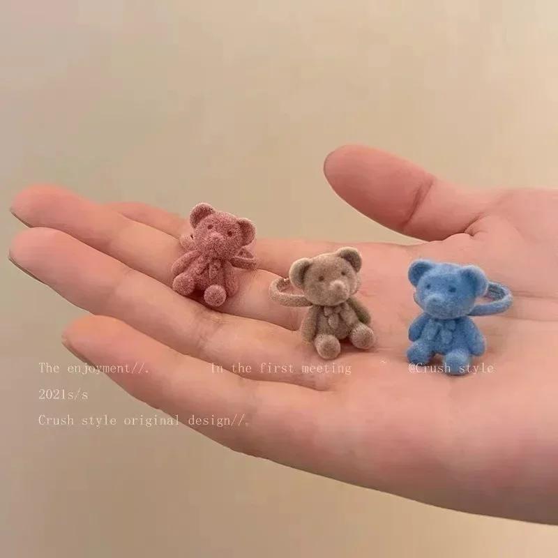 Cute Creative Gifts Plush Bear Opening Ring For Women Autumn Winter Sweet Cartoon Index Niche Design Adjustable Rings