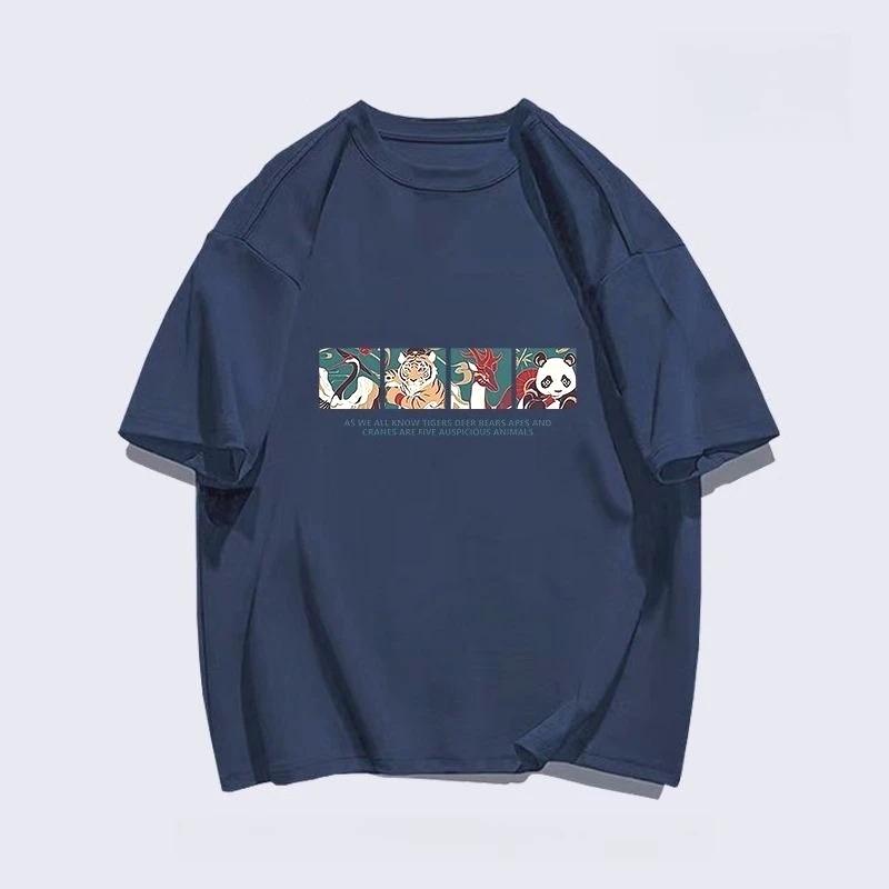 

2025 Тяжелая футболка из чистого хлопка с принтом панды с коротким рукавом для мужчин и женщин Повседневная модная осенне-зимняя универсальная футболка 4XL