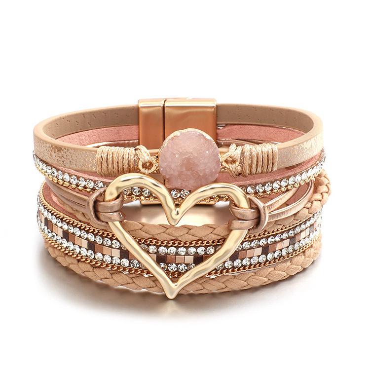 1PC Hot-selling multi-layer leather bracelet hand-woven bracelet gold love lady bracelet