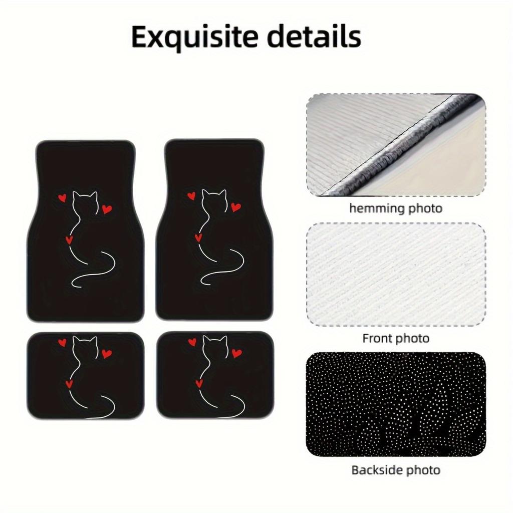 4pcs Cute Cat Pattern Car Floor Mats-Durable Polyester All-Season Protective Mats for Front & Rear Seats,Stylish Vehicle Accessories to Interior Decor
