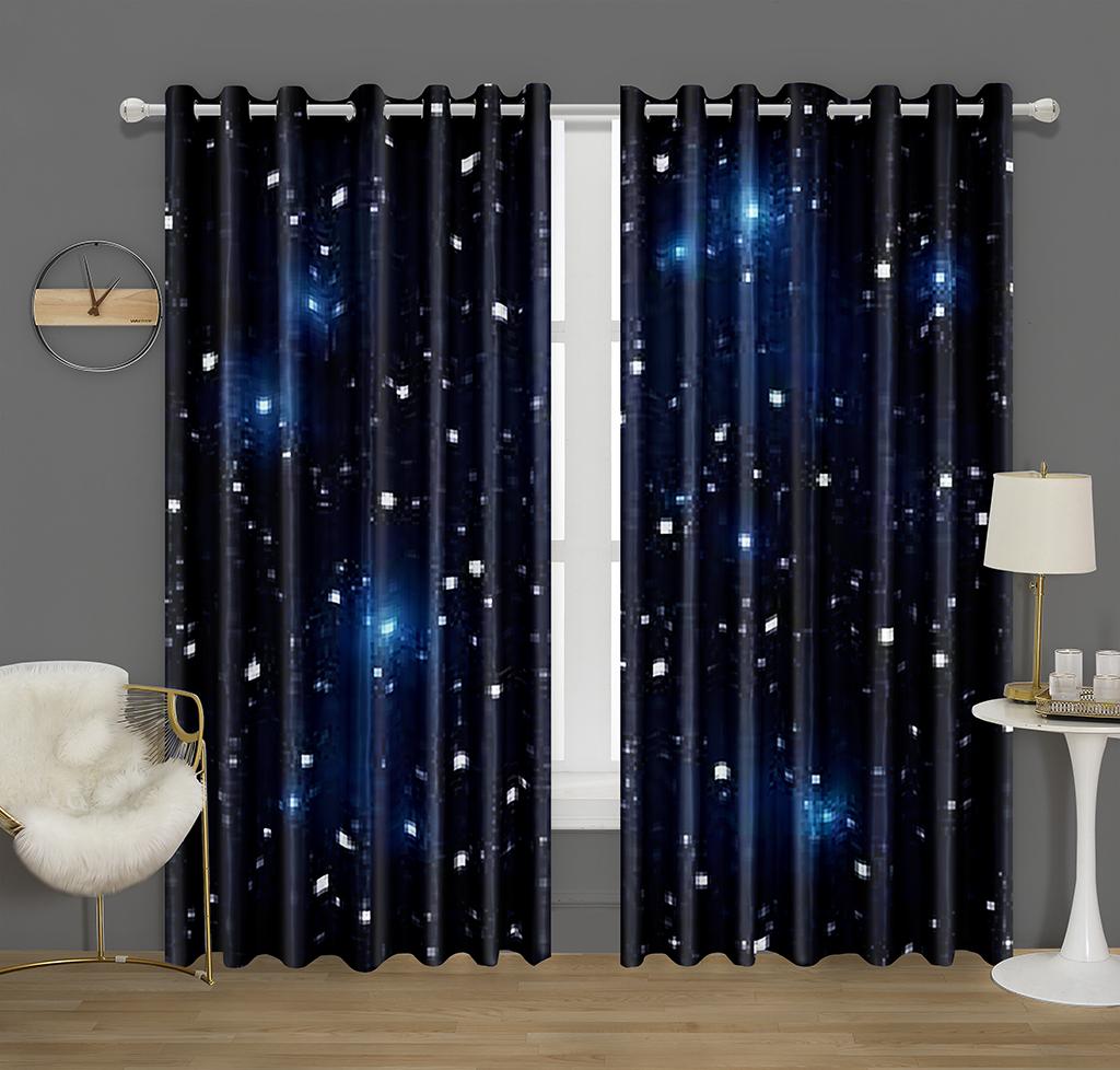 2 Stück Glänzend Farbverlauf Blau Galaxy Sternenhimmel Bedruckte Gardinenstange Tasche Fenster Behandlung Für Schlafzimmer Büro Küche Wohnzimmer Arbeitszimmer