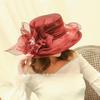 Fashion Hat Women Top Hat Elegant Organza Flower Wide Brim Sun Hat for Women Retro Style Party Banquet Accessory Foldable Beach