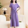 Elegante frauen Sommer Kleid Neue Beiläufige Dünne Kurzarm Lange Kleid Koreanischen Stil Schlank Vintage Kleidung