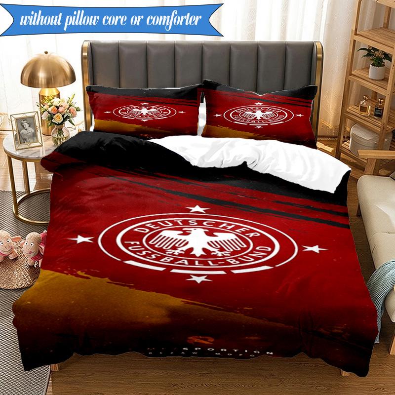 3-teiliges Weiches Bettwäsche-Set mit Aufdruck des Deutschen Fußball-Emblems, Enthält 1 Bettbezug und 2 Kissenbezüge, Perfekt für Schlafzimmer, Wohnheim, Geschenk für Fans
