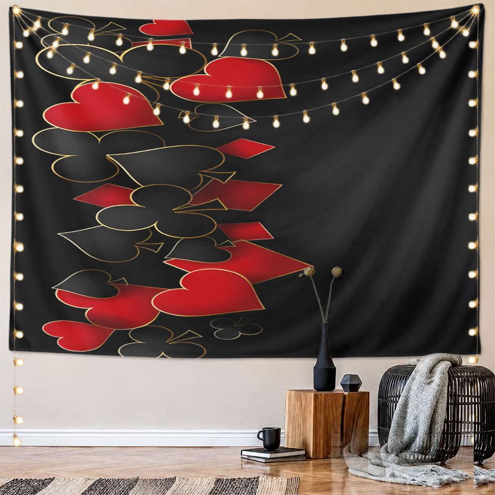 Playing Card Suits Design On Black Background Pattern Wall Hanging Tapestry Decorative Tapestry Home Decor for Bedroom and Living Room