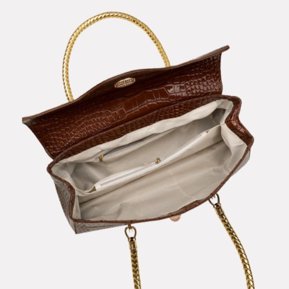 Women's Crocodile Pattern Handbag: Elegant PU Leather Top-Handle Satchel with Gold Chain Straps, Retro Shoulder Bag for Work & Commute