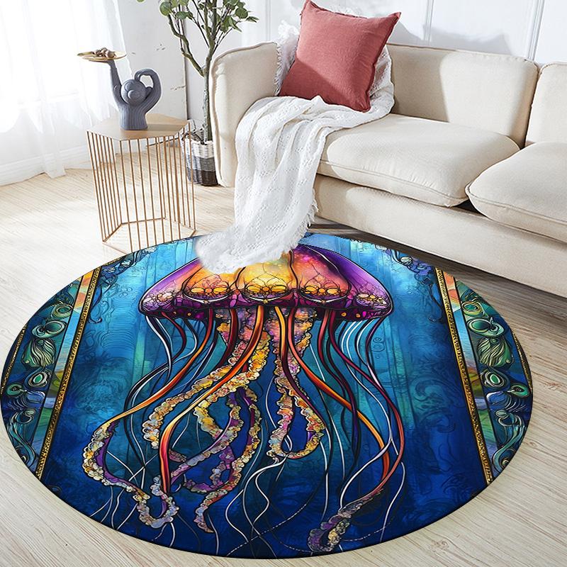 Marine Animals,Round Area Rug,Carpet Rug for Living Room Bedroom Sofa Playroom Decor,Non-slip Floor Mat