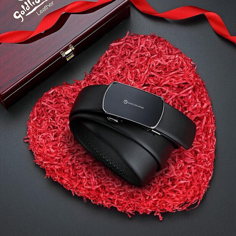 Goldlion Men's Automatic Buckle Leather Belt with Gift Box