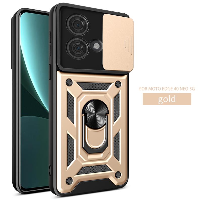 Para Motorola Edge 40 Neo Capa Slide Camera Protector Armor Phone Case para Moto Edge 40 Neo 5G Suporte de anel magnético Capa traseira