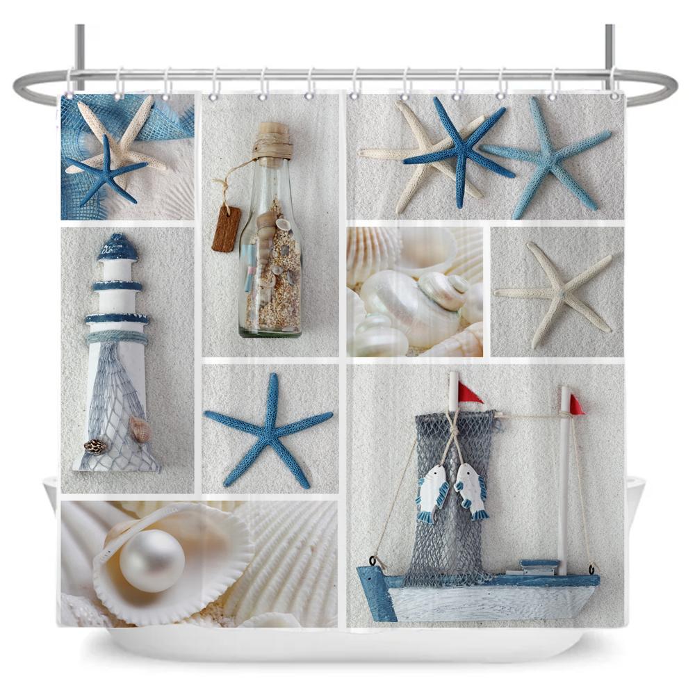 ocean beach shell Print bathroom waterproof shower curtain shower curtain modern polyster home decor bathroom curtain with hooks